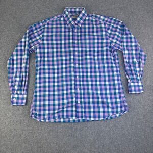 Gitman Bros Mens Large Blue Purple Gingham Check Button Down Shirt Made in USA
